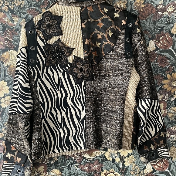 Sandy Starkman Silk and Leather Vintage Patchwork Jacket - Picture 12 of 14